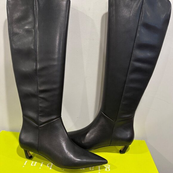 Gianni Bini Tall Black Leather Gianna Boot Kitten Heel 1.5" Knee High - Picture 1 of 15